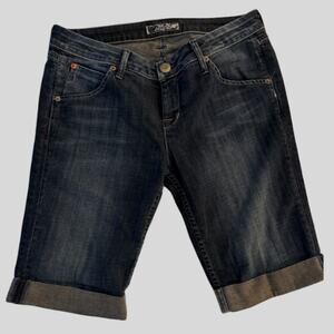 Hudson Jeans Dark Wash Cuffed Bermuda Shorts Button Flap Pockets 29